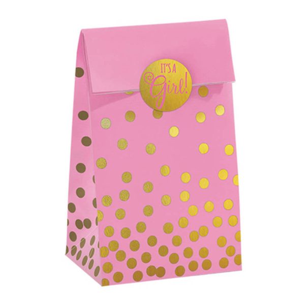 Its  A Girl Pink Foil Stamped Paper Bags With Stickers 20pcs Online Sale