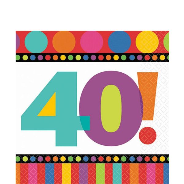 40! Birthday Dots & Stripes Lunch Tissues 16pcs For Sale